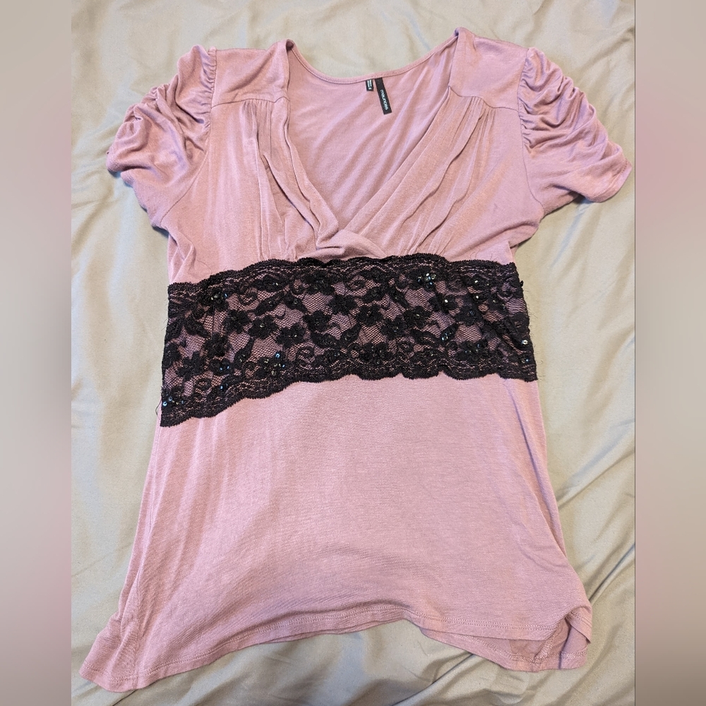 Purple Maurices Blouse with Lace Applique